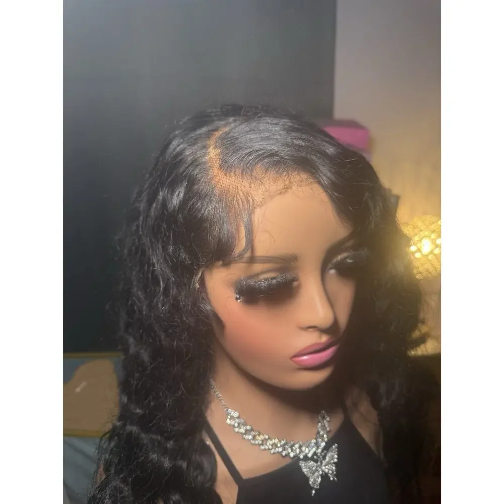 100% Human Hair Wig 13x6 Lace Front Black Wavy Pre-Plucked Customized